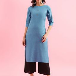 Fourleaf Woven Design Boat Neck Straight Kurta-image-29
