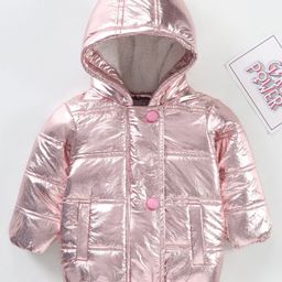 Babyhug Full Sleeves Hooded Fashion Heavy Winter Solid Color Jacket - Pink-image-25