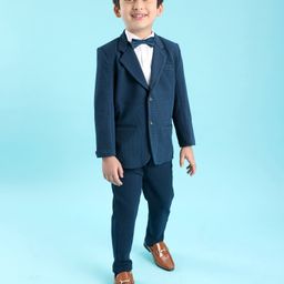 Babyhug Woven Full Sleeves Solid Party Suit with Bow Tie - Ocean Blue-image-15