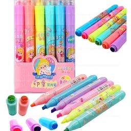 FunBlast Highlighter Chisel Pen with Stamp Art Set of 6  Multicolor-27