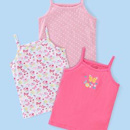 Babyhug 100% Cotton Knit Sleeveless Slips Butterfly Print Pack of 3 - Multicolor-image-64