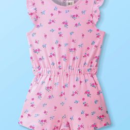 ToffyHouse 100% Cotton Knit Frill Sleeves Jumpsuit with Floral Print - Pink-image-69