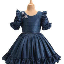 Enfance Half Sleeves Floral Applique Beads Embellished Dress - Powder Blue-picture-45