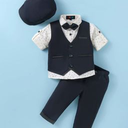 Robo Fry Lycra Knit Full Sleeves Printed 3 Piece Party Suit With Bow & Hat - Black-image-41