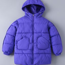 Kookie Kids Full Sleeves Front Open Padded Hooded Jacket with Quilted Design - Blue-picture-6