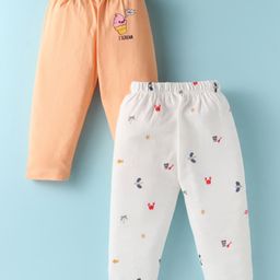 Ben Benny Interlock Knit Full Length Lounge Pants with Bird & Ice Cream Print Pack of 2 - Orange & White-image-30