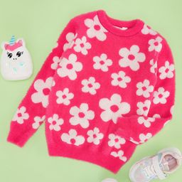 Pantaloons Junior Full Sleeves Floral Designed Sweater - Pink-picture-33