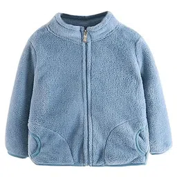Babymoon Fleece Full Sleeves Solid Jacket - Sky Blue-picture-16