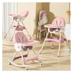 Baybee Liora 4 in 1 High Chair for Baby with Recliner & Convertible Rocking Chair | Kids Toddler Feeding Booster Seat with Tray, Wheels & Safety Belt | Baby Feeding Chairs (Pink)-3