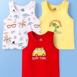 Doodle Poodle 100% Cotton Single Jersey Knit Sleeveless Vests With Tropical Theme Pack Of 3 - Yellow Red & White-picture-29