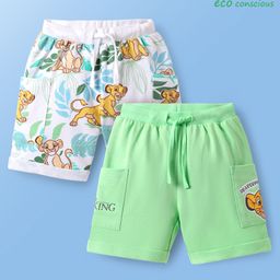 Babyoye Disney 100% Cotton Knee Length Shorts With Lion King Graphics & Pocket Detailing Pack Of 2 - Light Green & White.-image-93