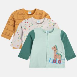 MINI KLUB Cotton Pack Of 3 Full Sleeves Tree & Animal Printed Front Open Jhablas - Green White & Brown-image-36