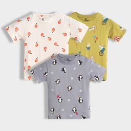 Orange Sugar 100% Cotton Knit Pack Of 3 Half Sleeves Penguin & Circus Printed Tees - Multi Colour-picture-26