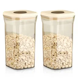 HAZEL Airtight Storage Containers with One-Touch Lid | Stackable Jars for Snacks, Pasta, Dal, 1300 ml, Cream, Set of 2-picture-41