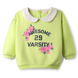 Babyhug 100% Cotton Full Sleeves Floral & Text Printed Sweatshirt With Peter Pan Collar - Light Green-image-73
