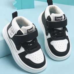 KIDLINGSS Typogrphy Designed Colour Blocked Velcro Closure Sneakers - Black-image-4