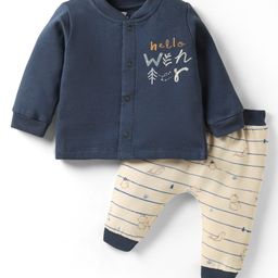 I Bears Fleece Knit Full Sleeves Animal Printed Winter Wear Suit - Navy Blue & Beige-image-77