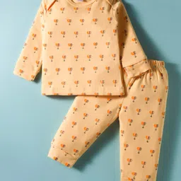 Tango Interlock Knit Full Sleeves Co-ords Night Suit With Balloon Print - Yellow-picture-9