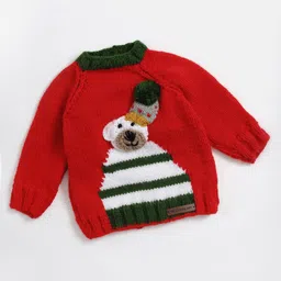 The Original Knit Knit Full Sleeves Polar Bear Designed Sweater - Red-picture-19