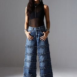 Miss Chase Women Wide Leg High-Rise Highly Distressed Heavy Fade Jeans-image-90