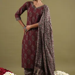 Indo Era Women Floral Printed Regular Pure Cotton Kurta with Salwar & With Dupatta-12