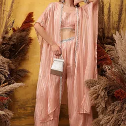 indo street Woven-Designed Top & Palazzos with Shrug Co-Ord Set-image-30