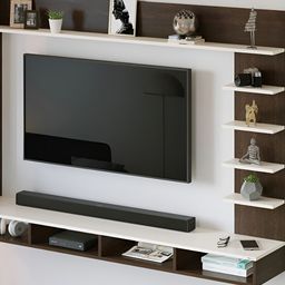 bluewud Brown & White Primax Grande Wall Mount TV Entertainment Unit For Books & Dcor-image-10