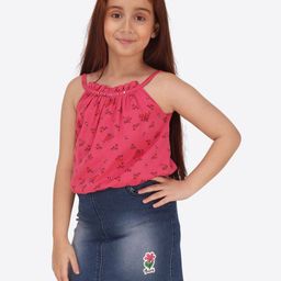 cutecumber CUTECUMBERKids-Girls Floral Print Denim Dress-picture-32