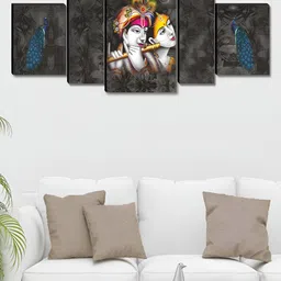 Myntra Elegant Homes Grey & White 5 Pieces Canvas Radha Krishna Painting Wall Arts-image-74