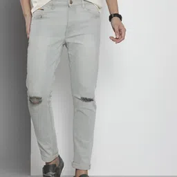 The Indian Garage Co Men Grey Slim Fit Slash Knee Stretchable Heavy Fade Stretchable Jeans-image-51