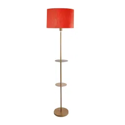 Sanded Edge Double Shelf Gold Color Metal Base Floor Lamp in Red Color Oval Shape Shade-picture-7