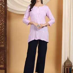 Poshak Chikan Studio Floral Embroidered Chikankari Modal Chikankari Kurti-picture-1