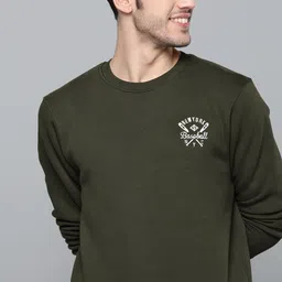 HERE&NOW Men Olive Green Solid Sweatshirt-image-30