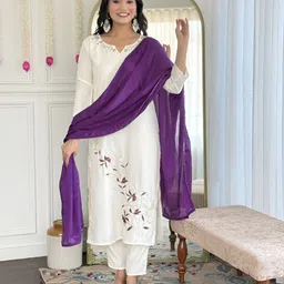 Ekta Textiles Embroidered Notch Neck Thread Work Straight Kurta With Trousers & Dupatta-picture-16