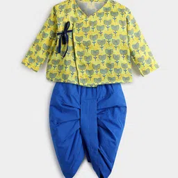 Somersault Boys Ethnic Motifs Printed Angrakha Pure Cotton Kurti with Dhoti Pants-picture-5