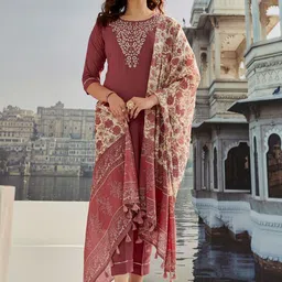 Brand Hill Floral Embroidered Thread Work Kurta With Trousers & Dupatta-image-39