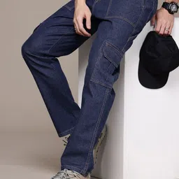 WROGN Men Relaxed Cargo Fit Light Fade Stretchable Jeans-picture-1