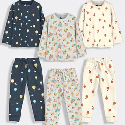 Orange Sugar Kids Pack Of 3 Printed Pure Cotton T-shirt & Joggers-25