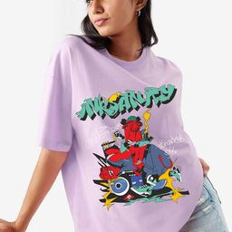 RAYACLOSET Women Printed Raw Edge T-shirt-image-75
