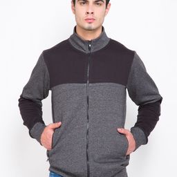 LOCOMOTIVE Charcoal Grey & Black Colourblocked Sweatshirt-image-5