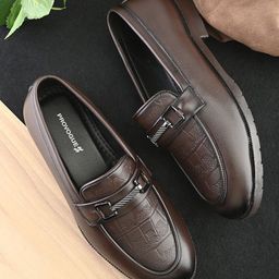 Provogue Men Textured Leather Formal Loafers-image-36