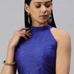 flaher Women Blue Solid  Art Silk Padded Blouse-image-62