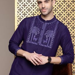 House of Pataudi Men Jashn Ethnic Motifs Yoke Design Thread Work Kurta With Salwar-picture-34