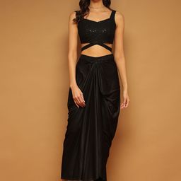 TRYMISFIT Embellished Crop Top & Draped High-Slit Skirt Co-Ord Set-image-82