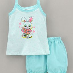 Cucumber Singlet Sleeves Rabbit Printed Inner Wear Set - Blue-image-34