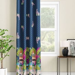 SEJ by Nisha Gupta Single Abstract Eyelet Long Door Curtain - Blue-image-34
