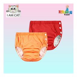 Chinmay Kids Reusable Swimwear Diaper Pants Set Of 2 - Orange & Red-18