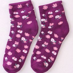 Mustang Cotton Ankle Length Socks With Floral Print - Purple-image-47