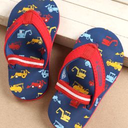 Cute Walk by Babyhug Flip Flops with Back Strap Vehicles Print - Blue-image-89