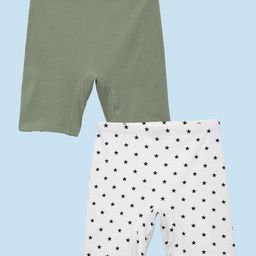 Mackly Pack of 2 Cotton Elastane Solid & Stars Printed Shorts - Olive & White-image-53
